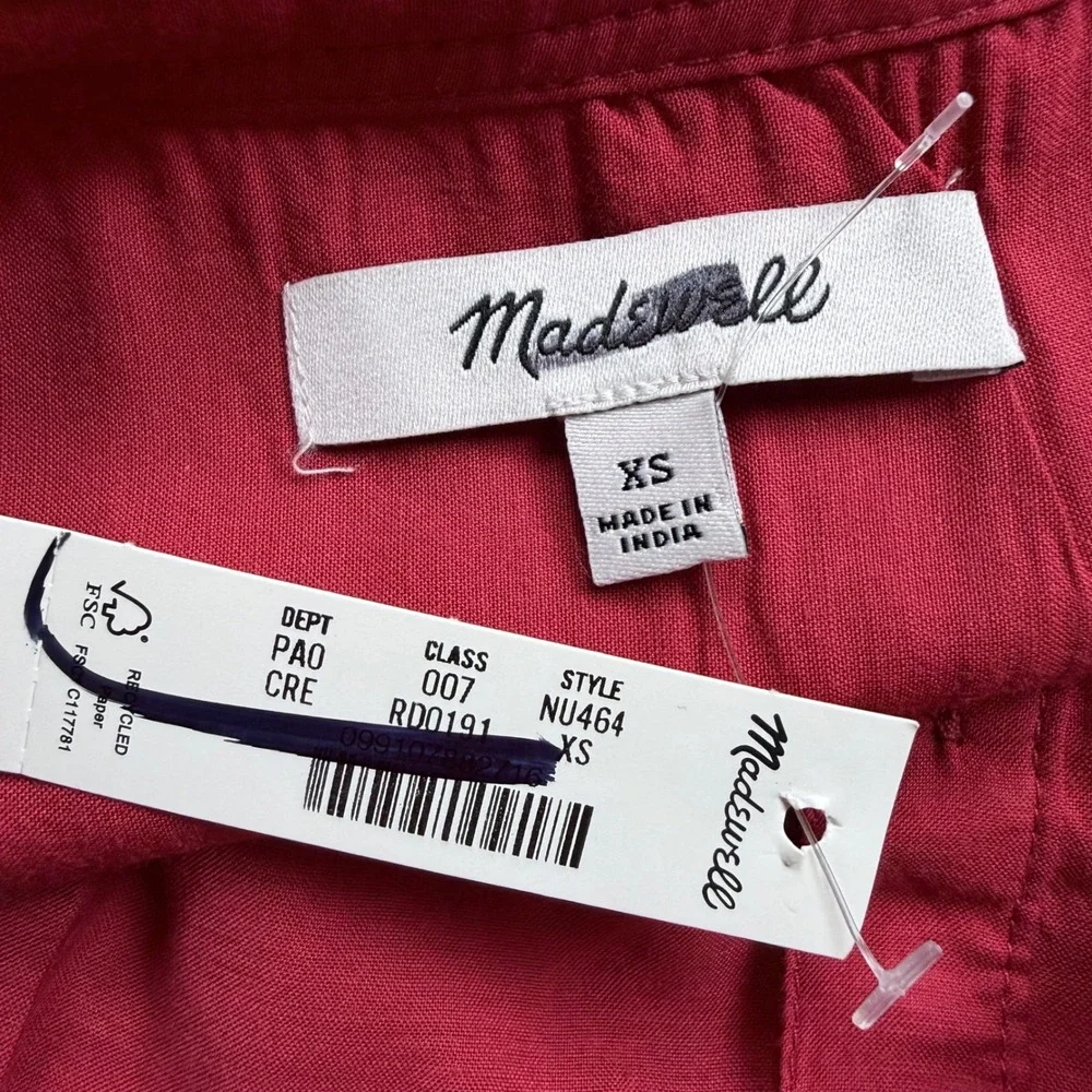 NWT Madewell Women's Cherry Red Balloon-Sleeve Top Blouse XS Boho‎
